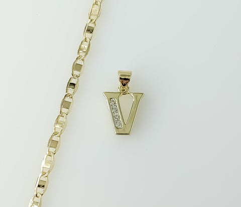 Plated Dainty Letter "V" 3mm Flat Mariner Anchor Chain Necklace
