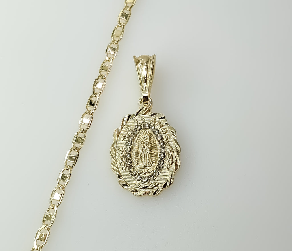 "Mis 15 Años" Blessed Virgin Mary Plated 3mm Flat Mariner Anchor Chain Necklace