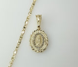 "Mis 15 Años" Blessed Virgin Mary Plated 3mm Flat Mariner Anchor Chain Necklace