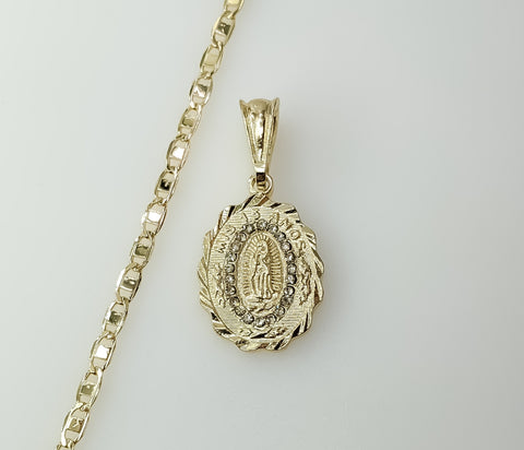 "Mis 15 Años" Blessed Virgin Mary Plated 3mm Flat Mariner Anchor Chain Necklace