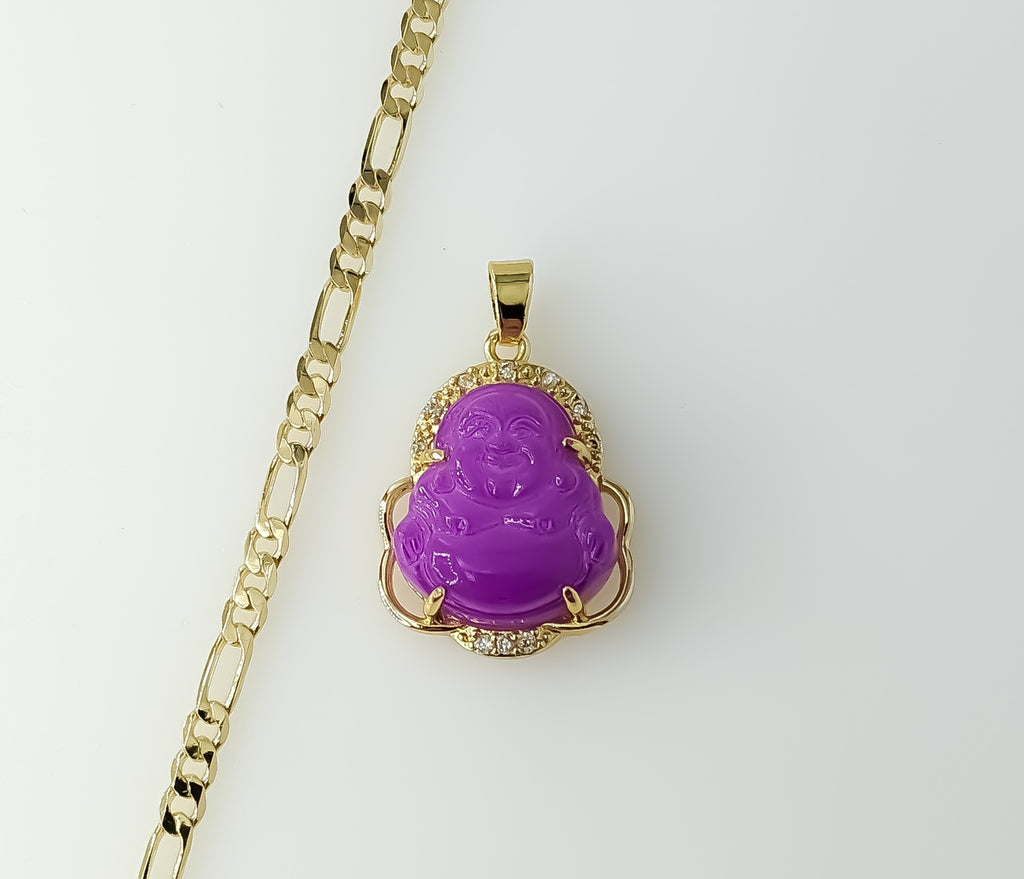 Gold plated 3mm figaro chain dainty Buddha necklace pendant in a delicate style.

Gold plated Buddha pendant on a dainty
