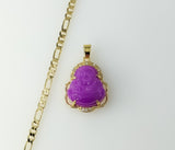 Gold plated 3mm figaro chain dainty Buddha necklace pendant in a delicate style.

Gold plated Buddha pendant on a dainty