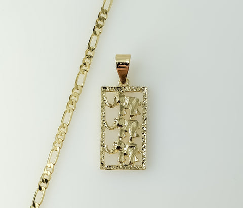 Gold plated figaro chain elephant necklace with delicate chain details.

Gold plated figaro chain necklace featuring an