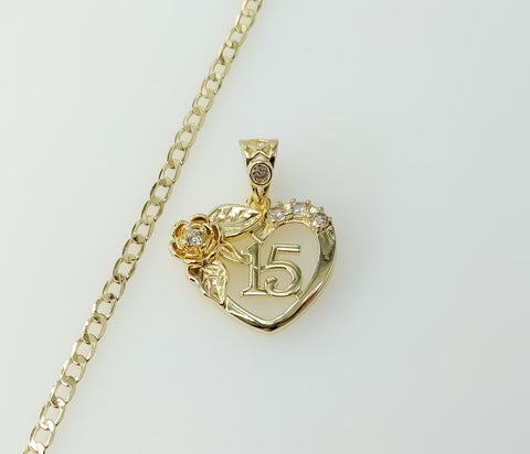 Gold Plated 14K Cuban Chain Necklace with small heart pendant and dainty chain.