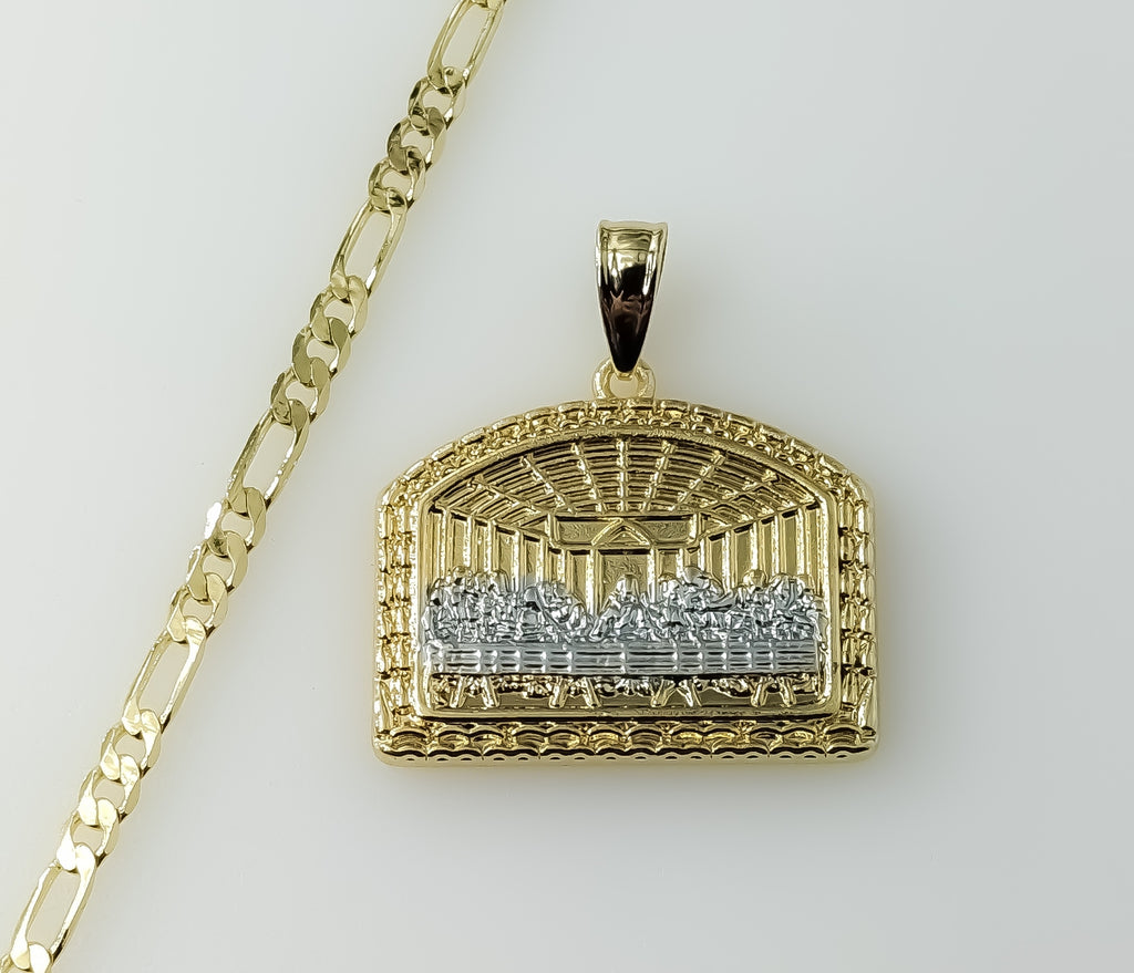 Small Multicolor The Last Supper Plated 3mm Figaro Chain Catholic Necklace