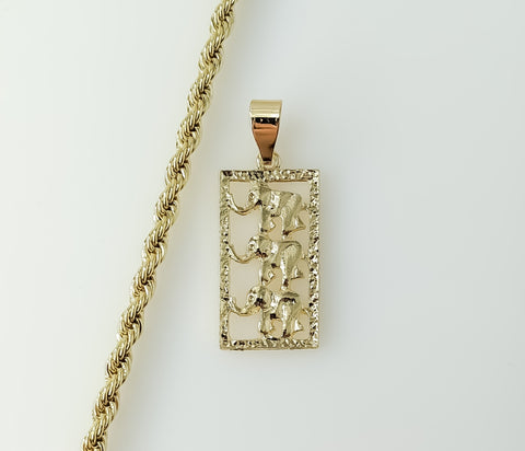 Gold plated braided rope chain necklace with elephant pendant detail.
A gold plated 4mm rope braided chain necklace feat