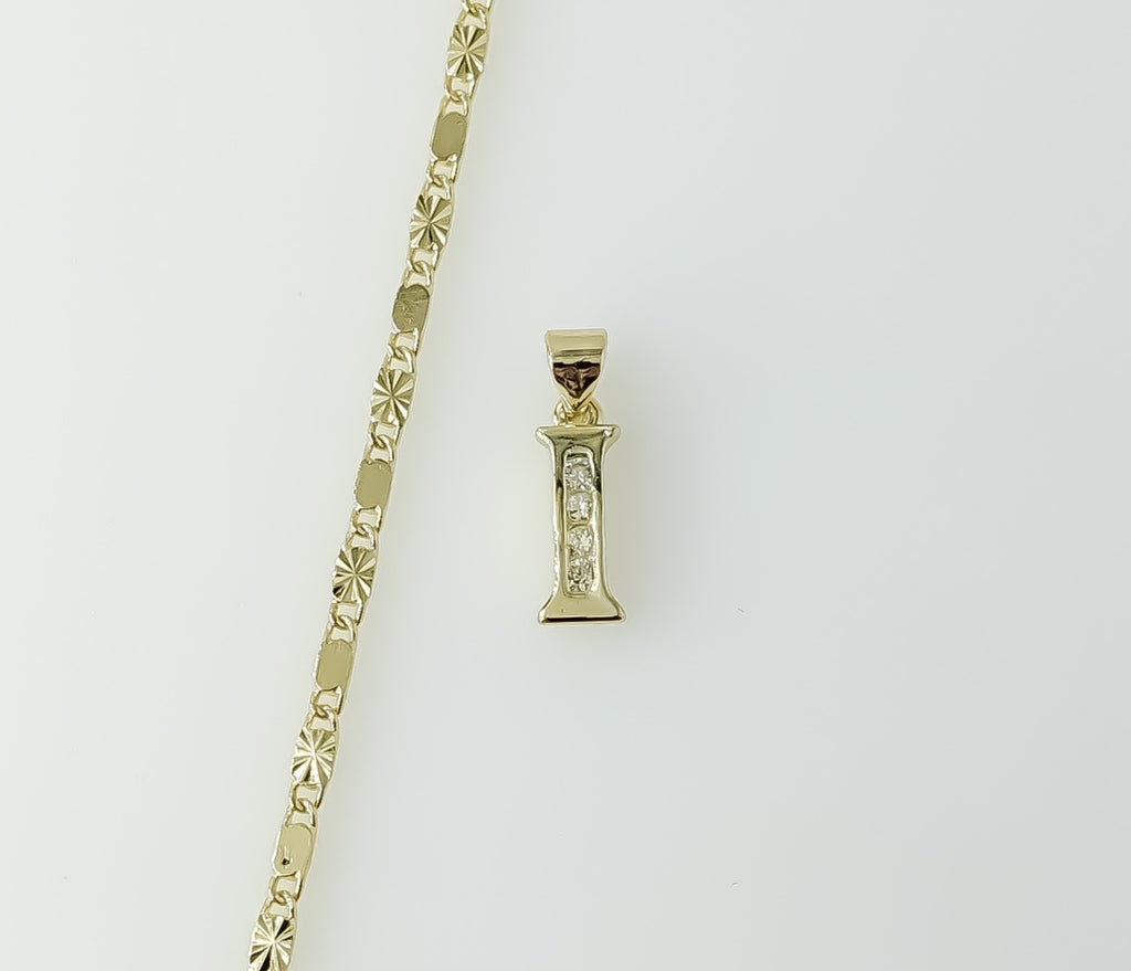 Plated Dainty Letter "I" 2mm Star Solid Chain Necklace