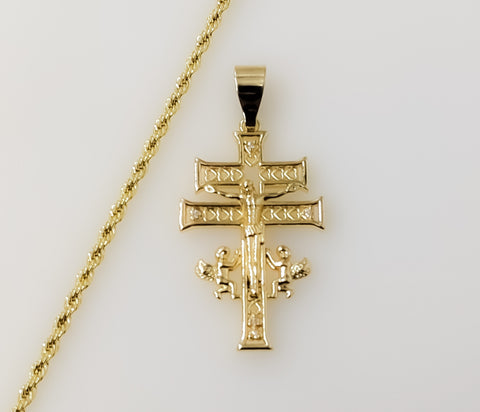Spiritual Holy Cross of Caravaca Plated 2mm Rope Braided Chain Necklace