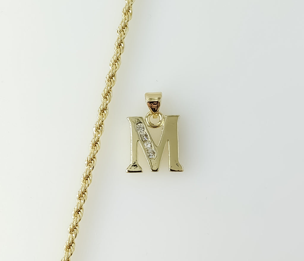 Plated Dainty Letter "M" 2mm Rope/Braided Chain Necklace