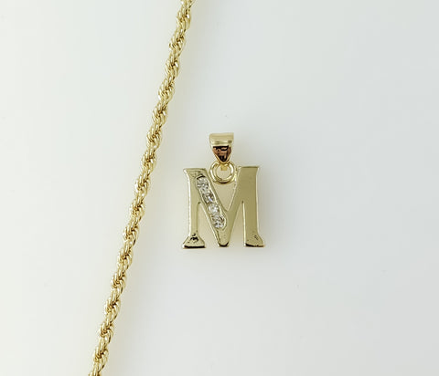Plated Dainty Letter "M" 2mm Rope/Braided Chain Necklace