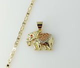 Plated Tri-Color Elephant 3mm Flat Mariner Anchor Chain Necklace