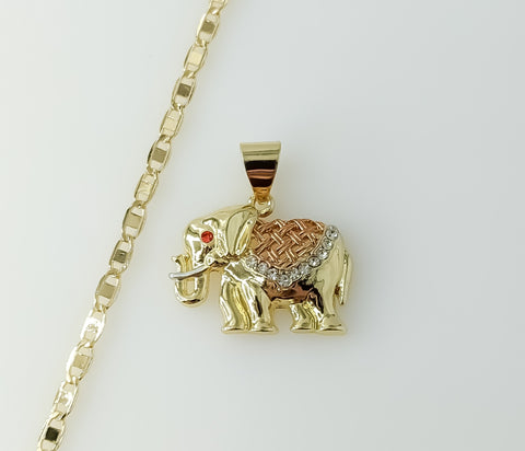 Plated Tri-Color Elephant 3mm Flat Mariner Anchor Chain Necklace