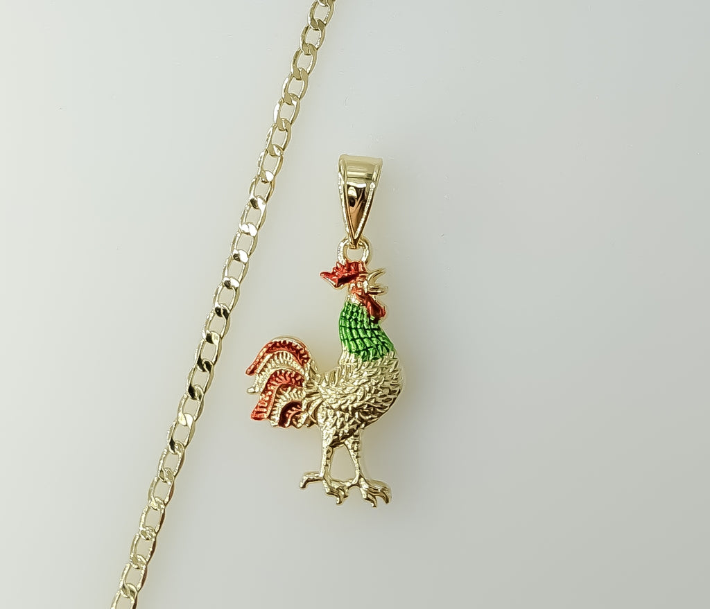 Chicken Lover Multicolor Dainty Rooster 14K Plated 3mm Cuban Chain Necklace