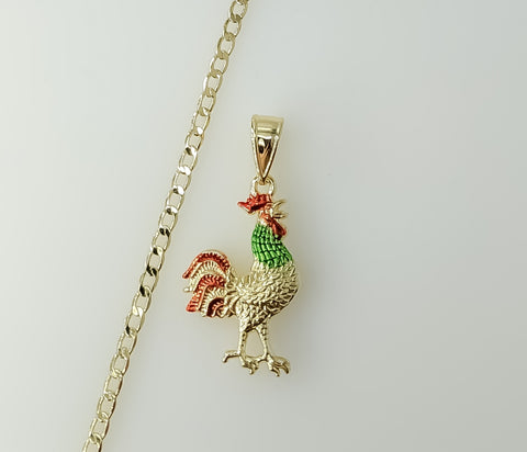 Chicken Lover Multicolor Dainty Rooster 14K Plated 3mm Cuban Chain Necklace