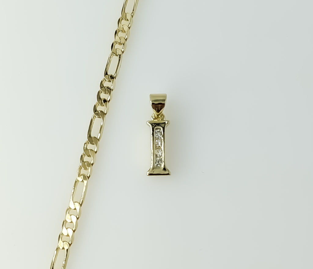 Plated Dainty Letter "I" 3mm Figaro Chain Necklace
