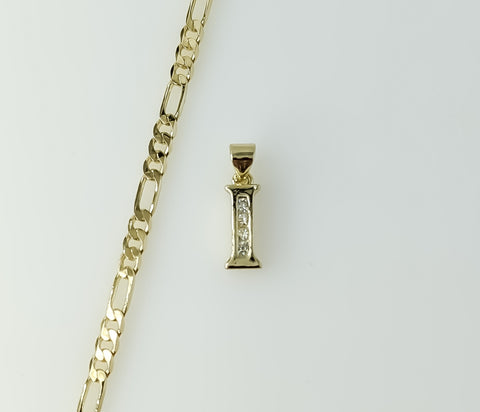 Plated Dainty Letter "I" 3mm Figaro Chain Necklace
