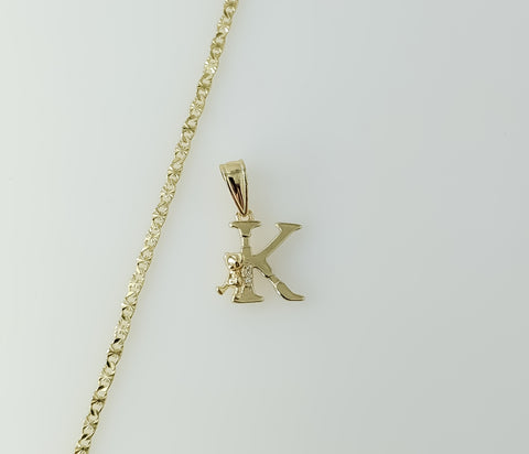 Delicate 2.5mm star chain necklace with gold plated letter "K" pendant.