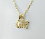 Golden plated sterling silver star chain necklace with Virgin Mary pendants.

Double dainty pendants with a Virgin Mary