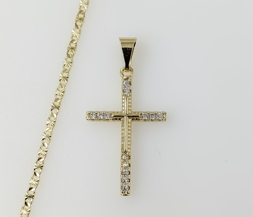Plated Small Cross 2.5mm Star Chain Necklace