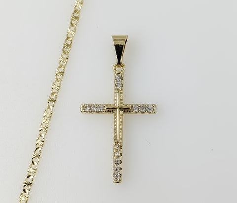 Plated Small Cross 2.5mm Star Chain Necklace