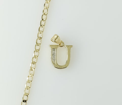 14k gold plated dainty letter "U" necklace with Cuban chain.