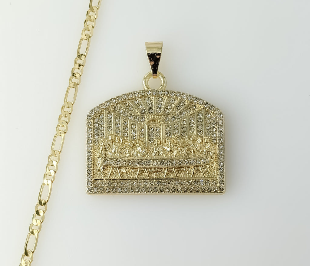 Plated Blinged The Last Supper 3mm Figaro Chain Necklace
