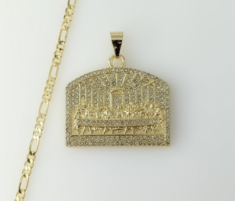 Plated Blinged The Last Supper 3mm Figaro Chain Necklace