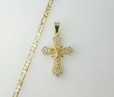 Gold Plated Small Cross Jesus Crucifix Necklace with 3mm Figaro Chain.