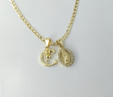 Faith Dainty Letter "C" Virgin Mary Double Pendant 14K 3mm Cuban Chain Necklace
