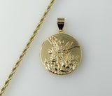 Plated Archangel Saint Michael Medal Pendant Optional 14K 3mm-4mm Rope Chain