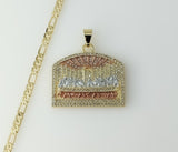 Plated Tri-Color Blinged The Last Supper 4mm 14K Diamond Cut Figaro Chain Necklace