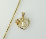Gold plated quince charm rope braided chain dainty heart necklace.