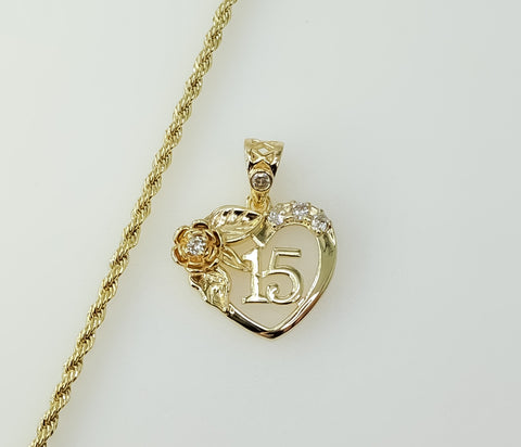 Gold plated quince charm rope braided chain dainty heart necklace.