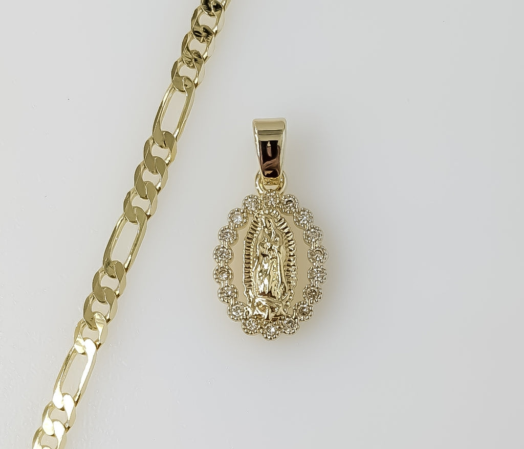 Plated Dainty Virgin Mary 3mm Figaro Chain Necklace