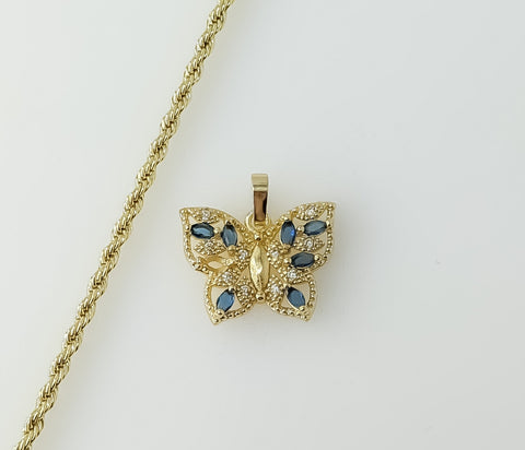 Gold-plated butterfly pendant on braided 2mm rope chain necklace with delicate design.

Gold-plated butterfly pendant ha