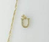 14K plated dainty twist chain necklace with a sterling silver letter "U" pendant.

14K plated dainty twist chain necklac
