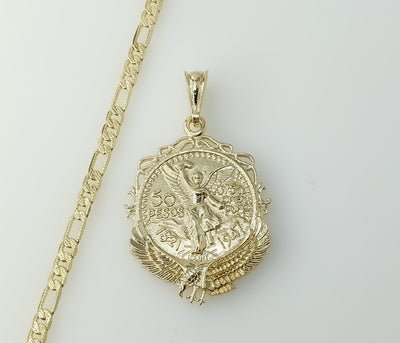 Plated Mexican Centenario Double Sided 4mm 14K Diamond Cut Figaro Chain Necklace