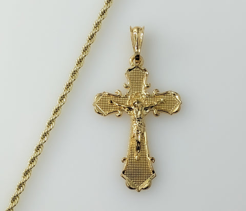 Plated Cross 3mm Rope/Braided Chain Necklace