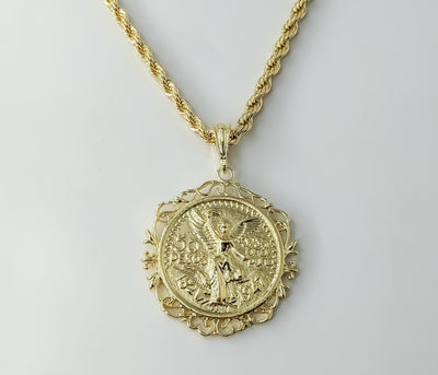 Plated Large Mexican Centenario Double Sided 5mm Rope/Braided Chain Necklace