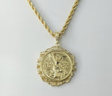 Gold plated Mexican Centenario double sided rope chain necklace in braided style.