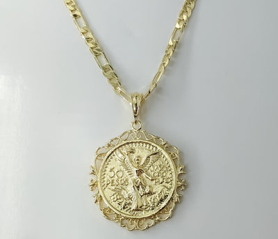 Plated Large Mexican Centenario Double Sided 6mm 18K Figaro Chain Necklace