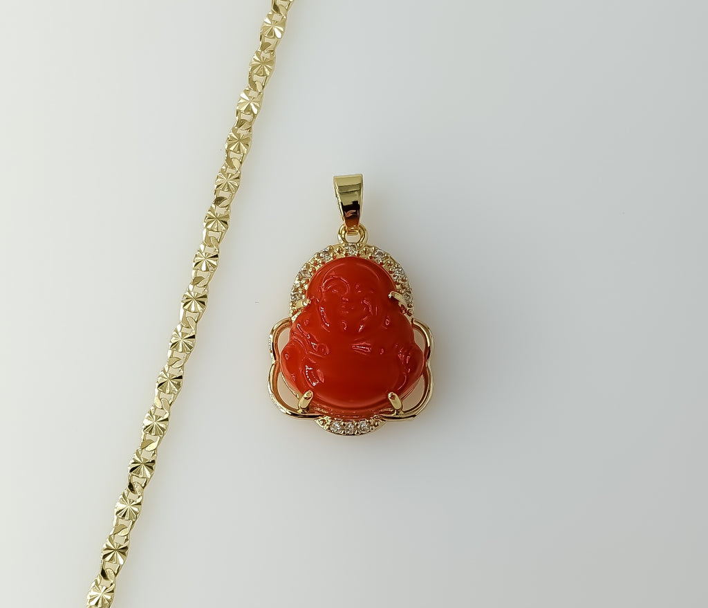 Gold plated dainty Buddha pendant on a 3mm star chain necklace.