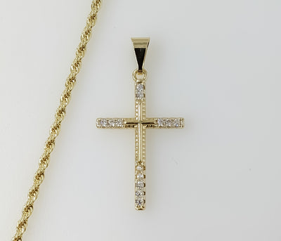 Plated Small Cross 2mm Rope/Braided Chain Necklace