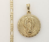 Blessed Virgin Mary Medal Plated 18K 4mm-5mm Figaro Chain Devotion Necklace