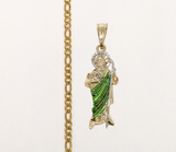 Plated Multicolor Saint Jude Pendant and Stainless Steel Chain Necklace