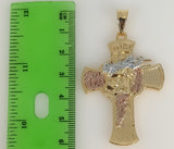 Plated Tri-Color Cross 5mm Figaro Chain Necklace