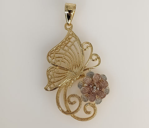 Plated Tri-Color Butterfly Pendant