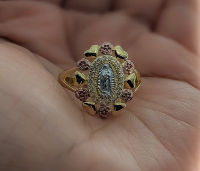 Plated Tri-Color Virgin Mary Ring
