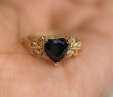 Plated Black Heart with Butterfly Ring