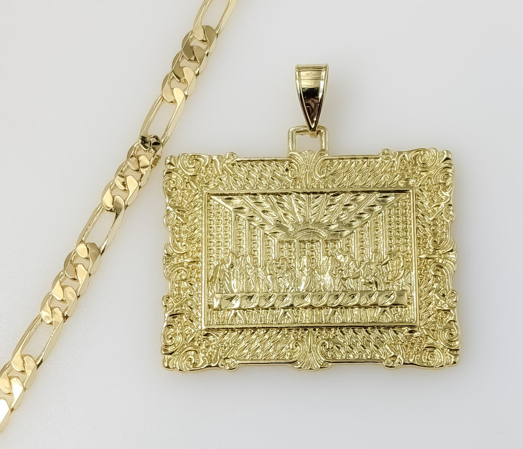 Plated The Last Supper Portrait Pendant 5mm Figaro Chain Necklace
